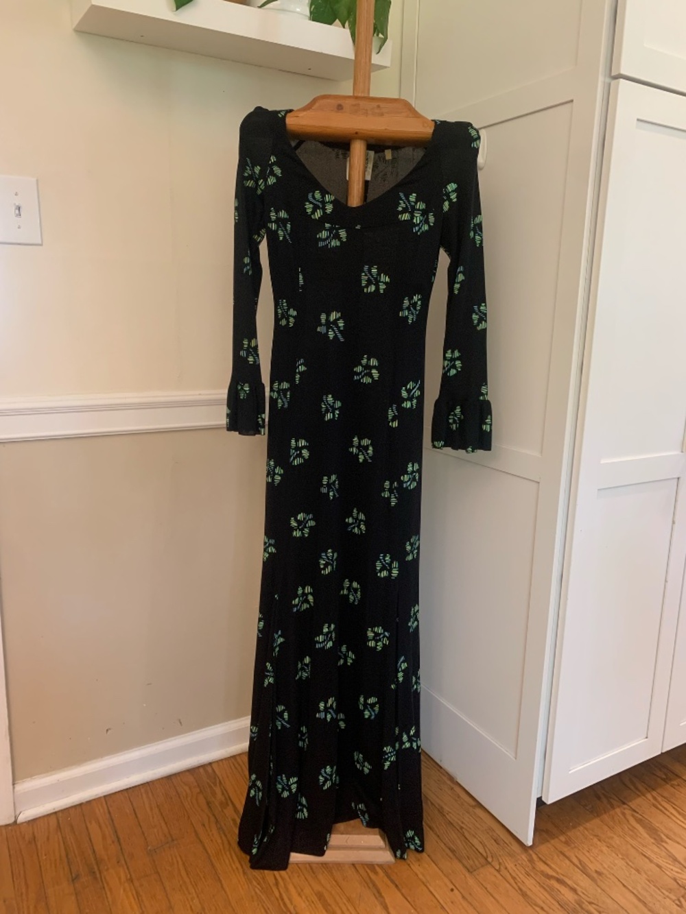 Tricosa Paris Vintage 60s 70s Mod Maxi Dress Whimsigoth Jersey Knit Ruffle Cuff